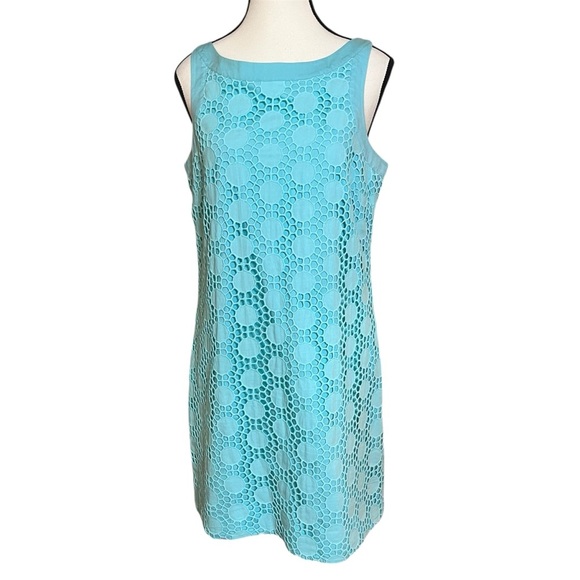 Vineyard Vines Circle Eyelet Sheath Dress Blue Cotton Womens Sz 10 Style# 2Q0232 - Picture 1 of 7